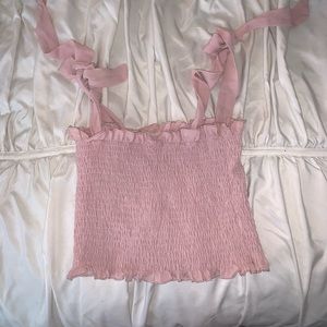 Women's Crop Tank Top Tie Shoulder Pink